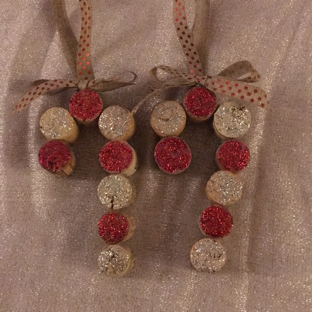 Candy Cane Wine Cork Ornaments (set of 2)
